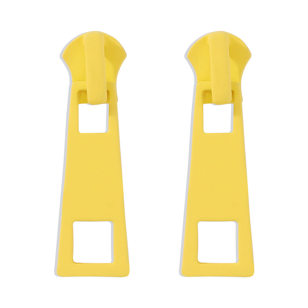 Pendientes de aleación con forma de cremallera minimalistas para mujer con diseño geométrico y acabado galvanizado