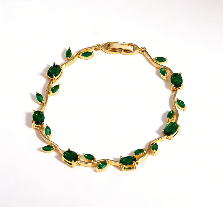 Elegant Gold Plated Brass Tulip Flower Bracelet with Rhinestone Gemstone Inlay for Women