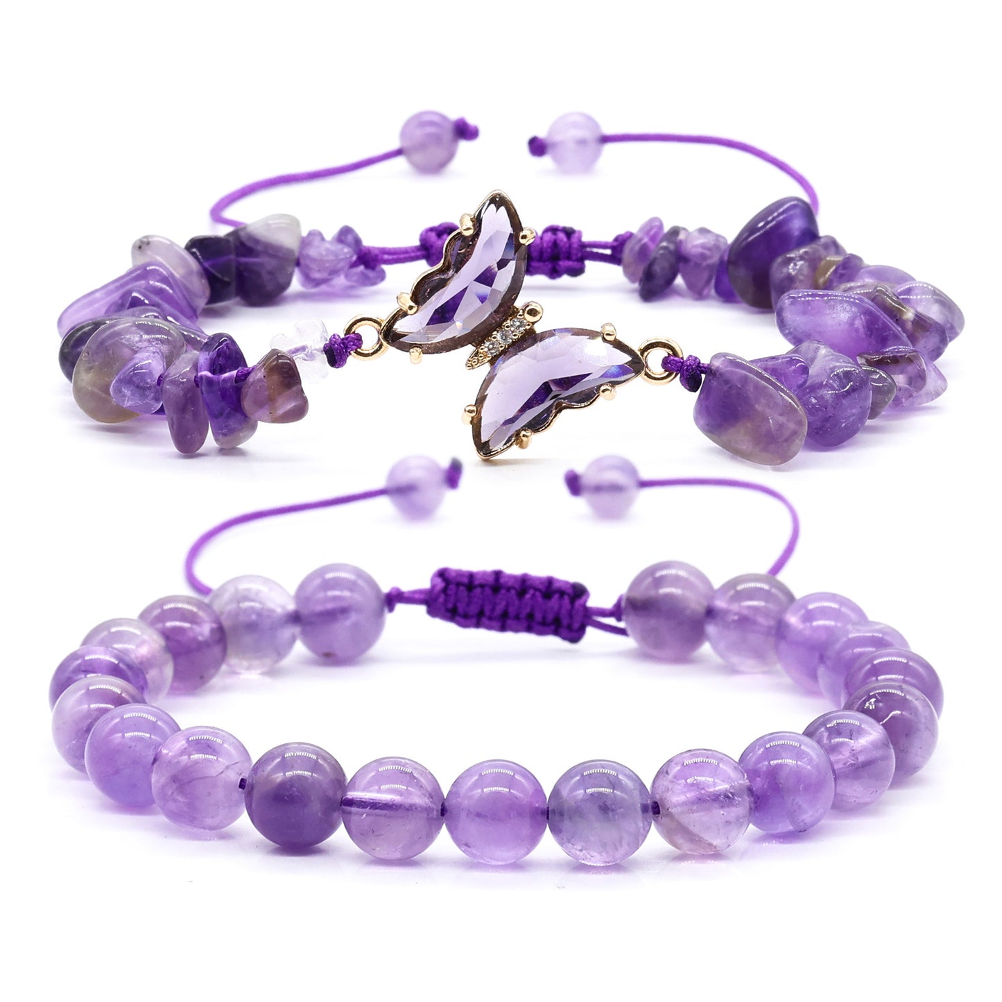 Minimalist Gradient Butterfly Crystal Bracelet with Amethyst and Citrine Chips for Women