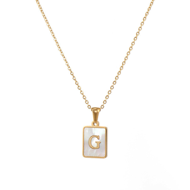 Minimalist 18K Gold Plated Square Letter Pendant Necklace Stainless Steel Shell Design for Women