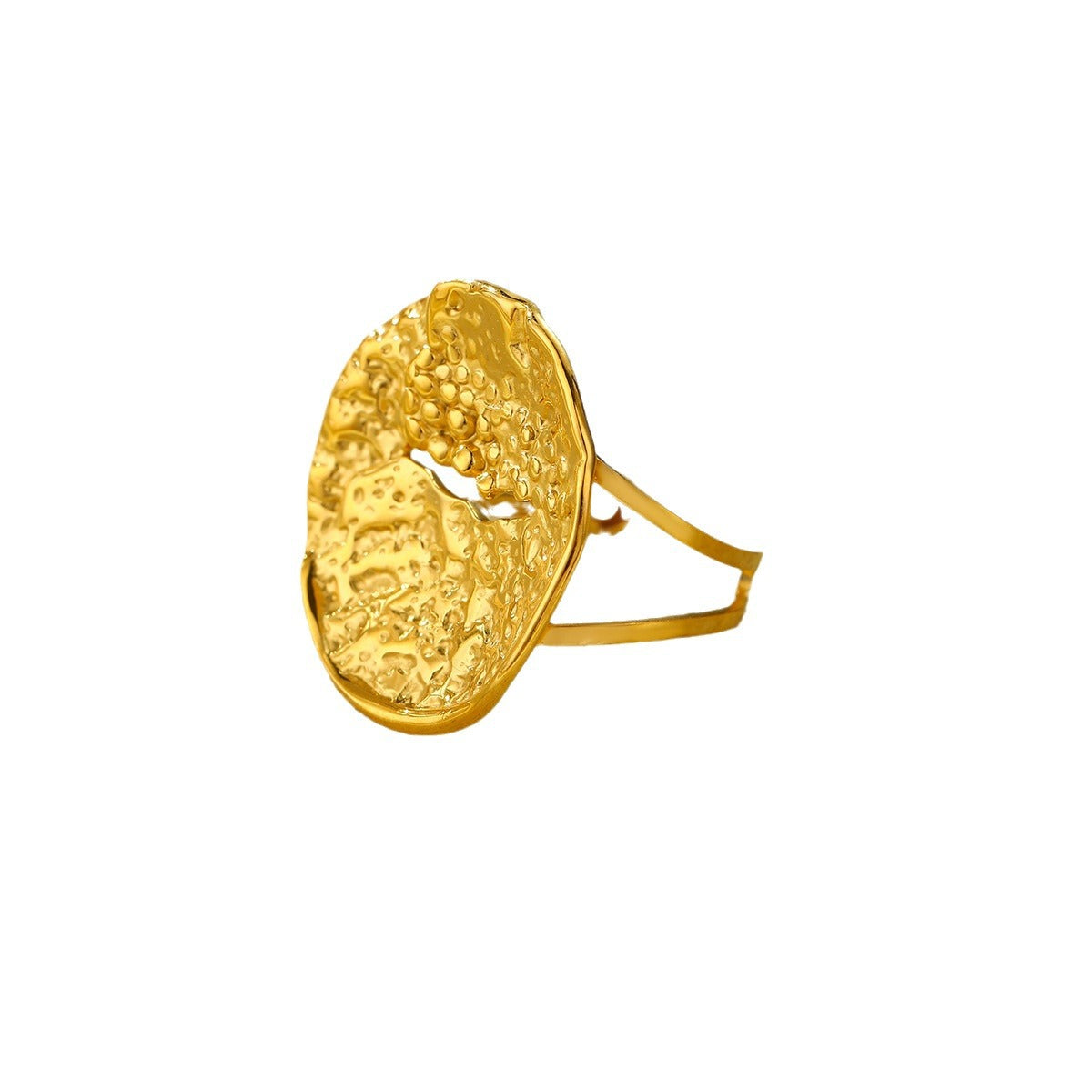 Anillo de acero de titanio chapado en oro de 18 quilates, redondo, geométrico, arrugado, de lujo ligero para mujer