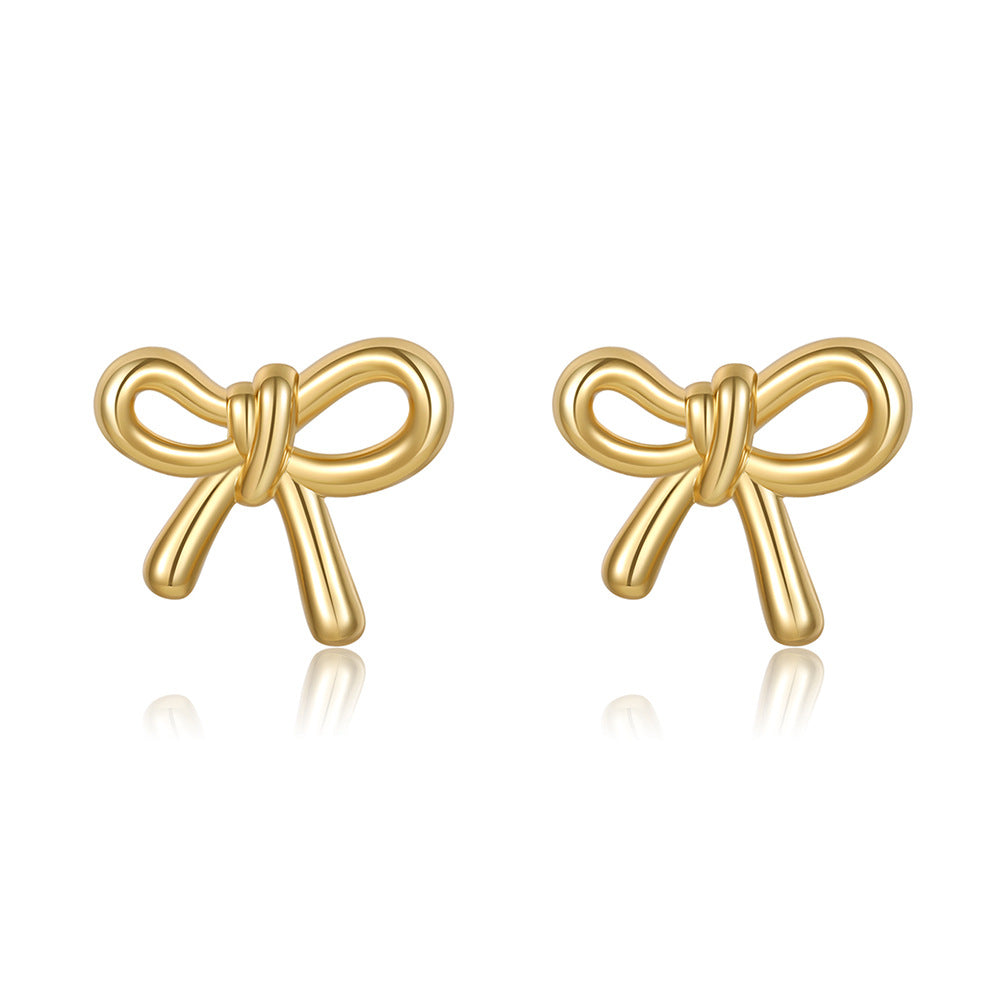 Gold Plated Brass Bow Knot Earrings Elegant Casual Studs