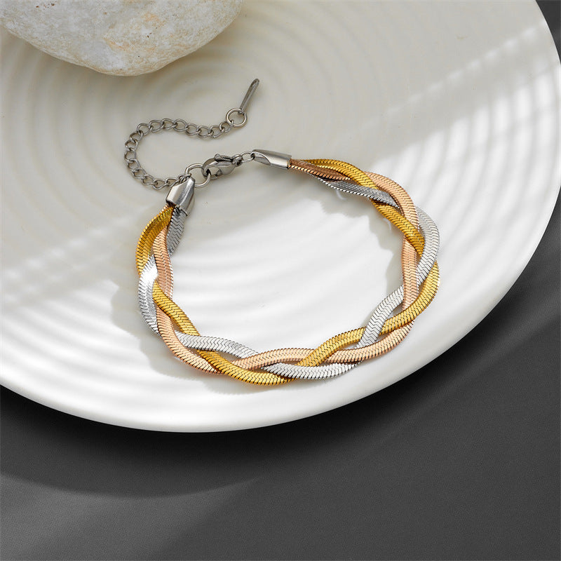 Bracciale da donna Sweet Streetwear in acciaio al titanio con catena a serpente geometrica rotonda intrecciata