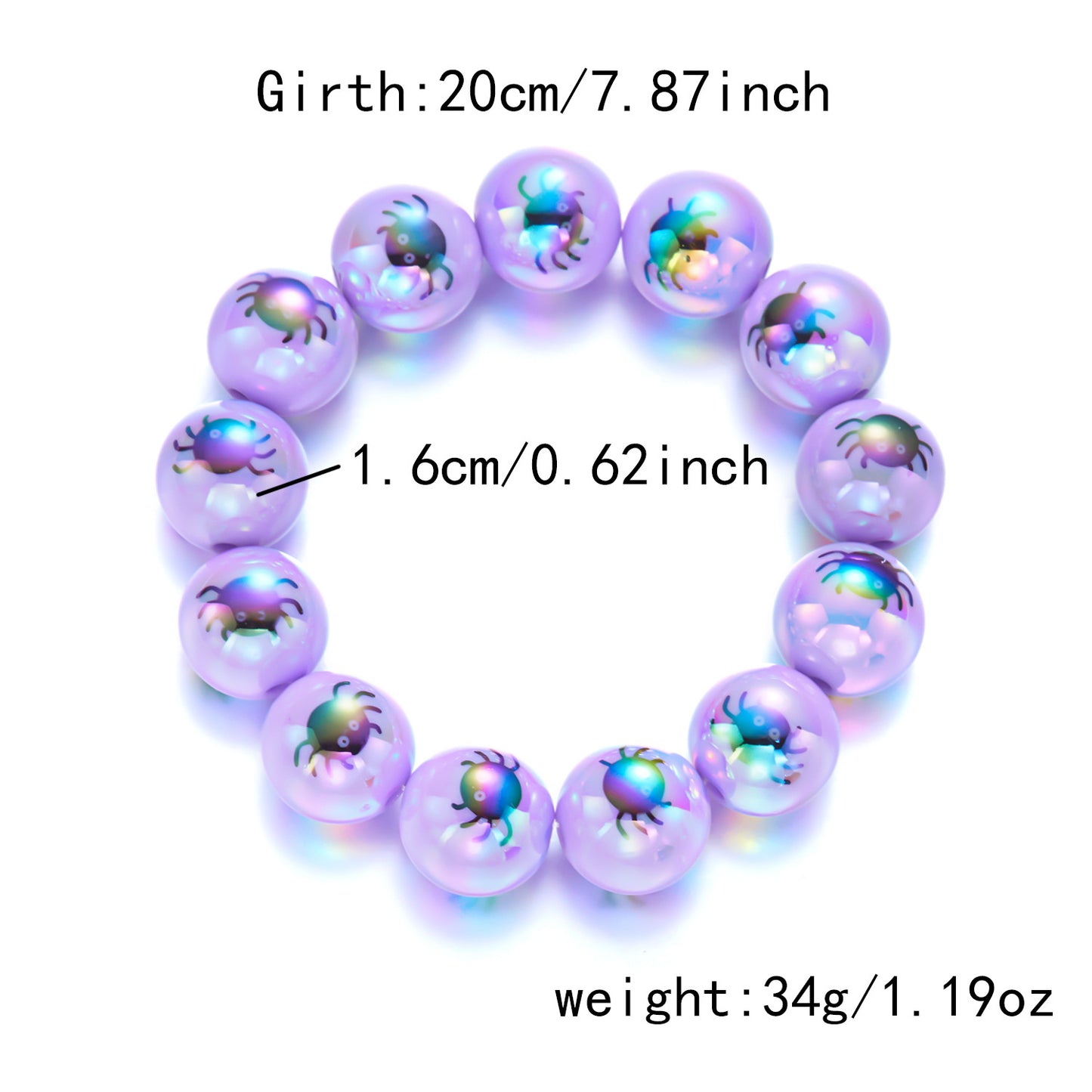 Pulsera de calabaza y fantasma de dibujos animados góticos oscuros para mujeres y hombres con cuentas de resina y diseño impreso