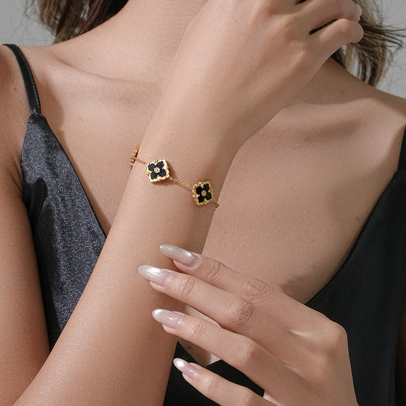 Minimalist Rhombus-Shaped Titanium Steel Necklace Set with Earrings and Bracelet, Vacuum-Plated 18K Gold Finish, Snake Chain