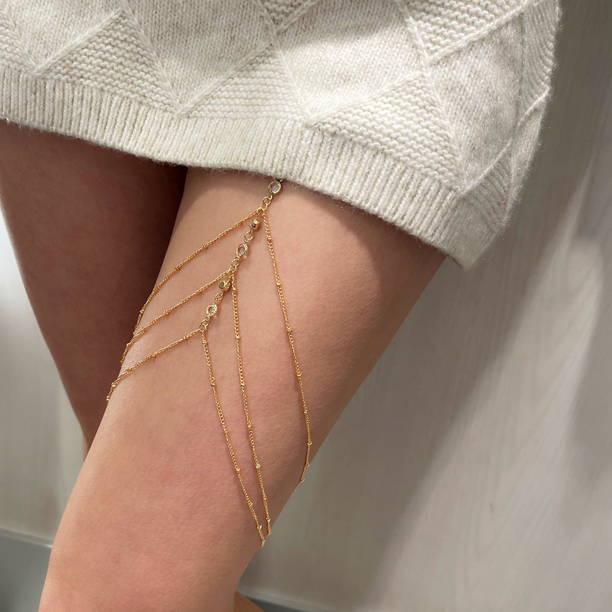 Minimalist Star Rhinestone Alloy Body Chain Leg Anklet for Women