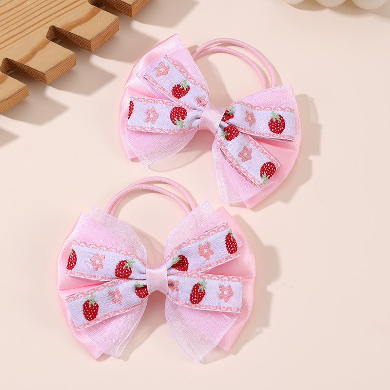 Natural Style Bow-Shaped Hair Clip for Girls with Ruffled and Mesh Details Made of Polyester Duckbill Clip