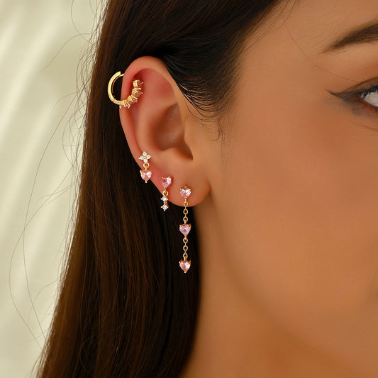 Conjunto de Pendientes Minimalistas de Cobre con Forma de Corazón e Incrustaciones de Circonita para Mujer