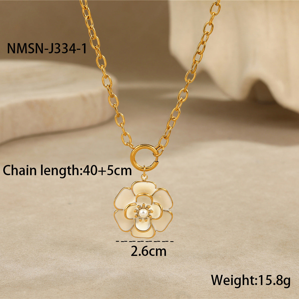 Collar de Acero Inoxidable con Baño de Oro de 18K con Flor de Esmalte en Forma de Camelia Estilo OL de Moda para Mujer