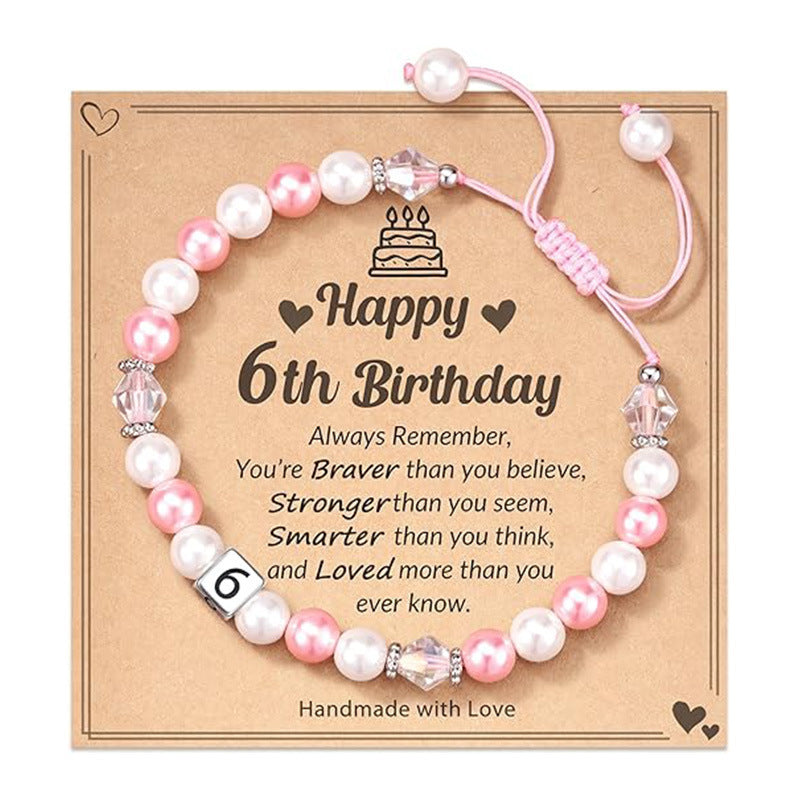 Sweet Stainless Steel Number Letter Handmade Woven Pearl Bracelet for Women