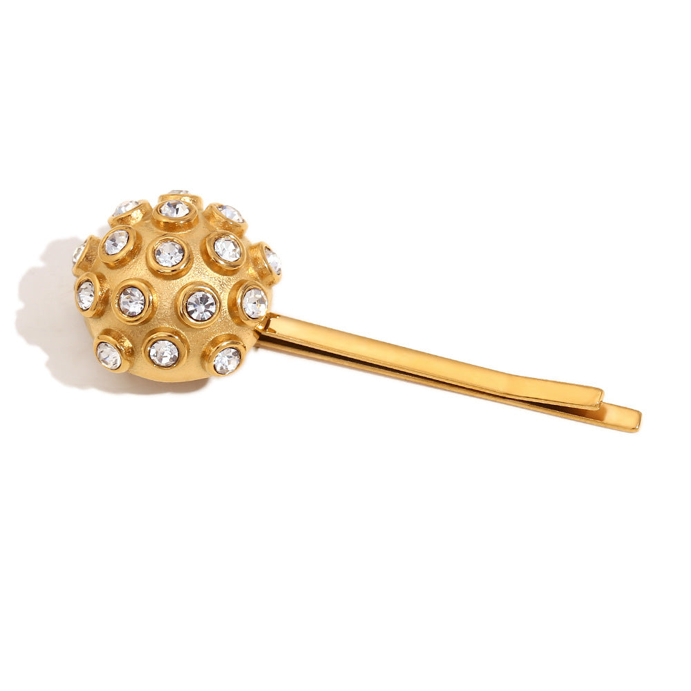 Fermaglio per Capelli Rotondo Geometico Stile Vintage da Donna Realizzato in Acciaio Inossidabile con Placcatura in Oro 18K e Strass Bianchi