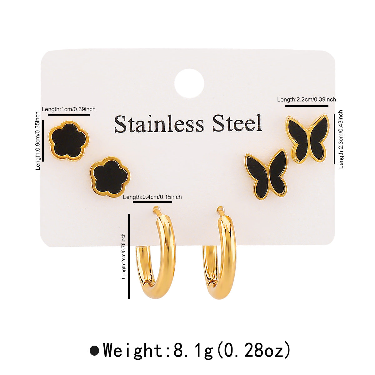 Pendientes minimalistas de acero inoxidable con forma de mariposa y baño de oro de 14 quilates para mujer