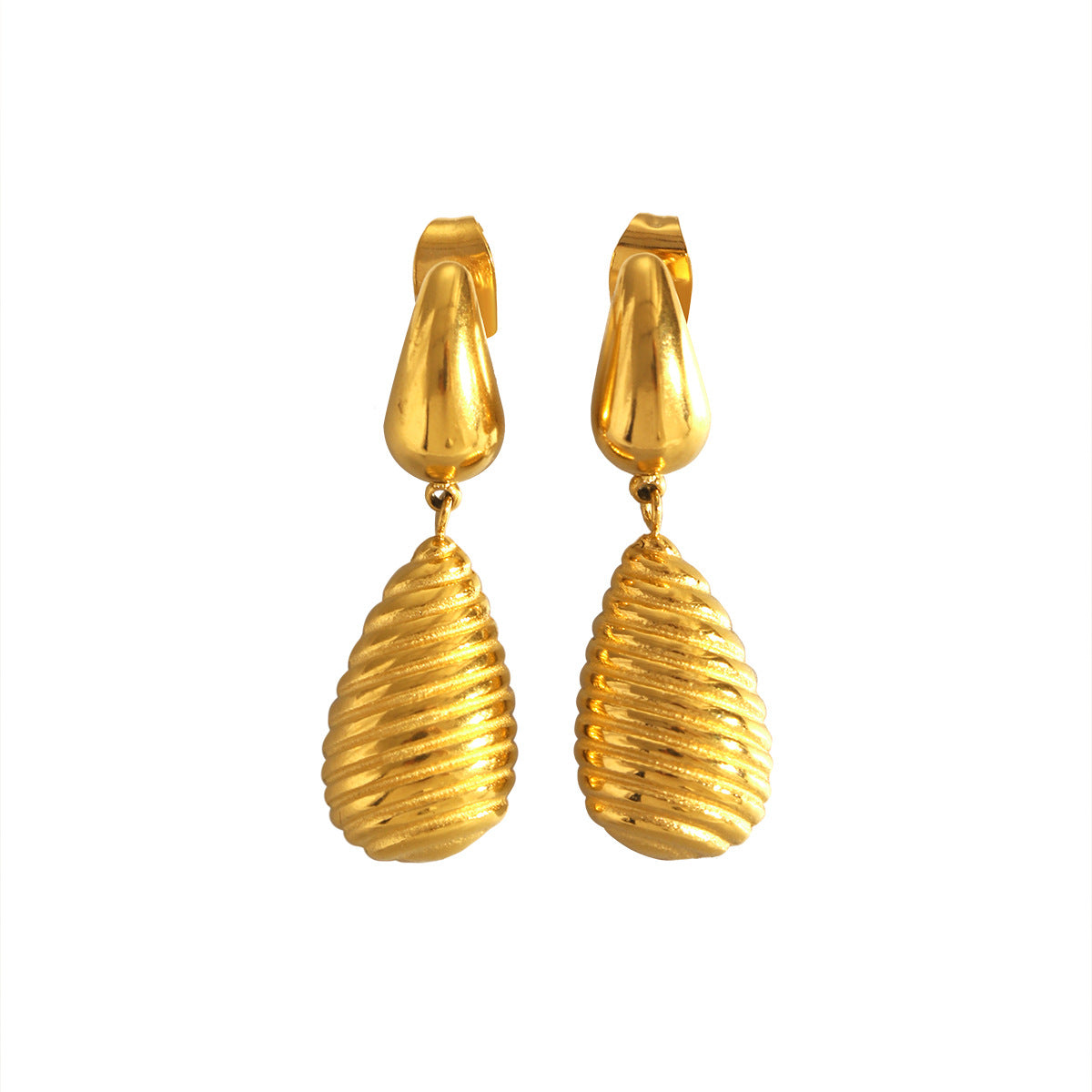 Ins Style 18K Gold Plated Stainless Steel Waterdrop Geometric Threaded Stud Earrings for Women