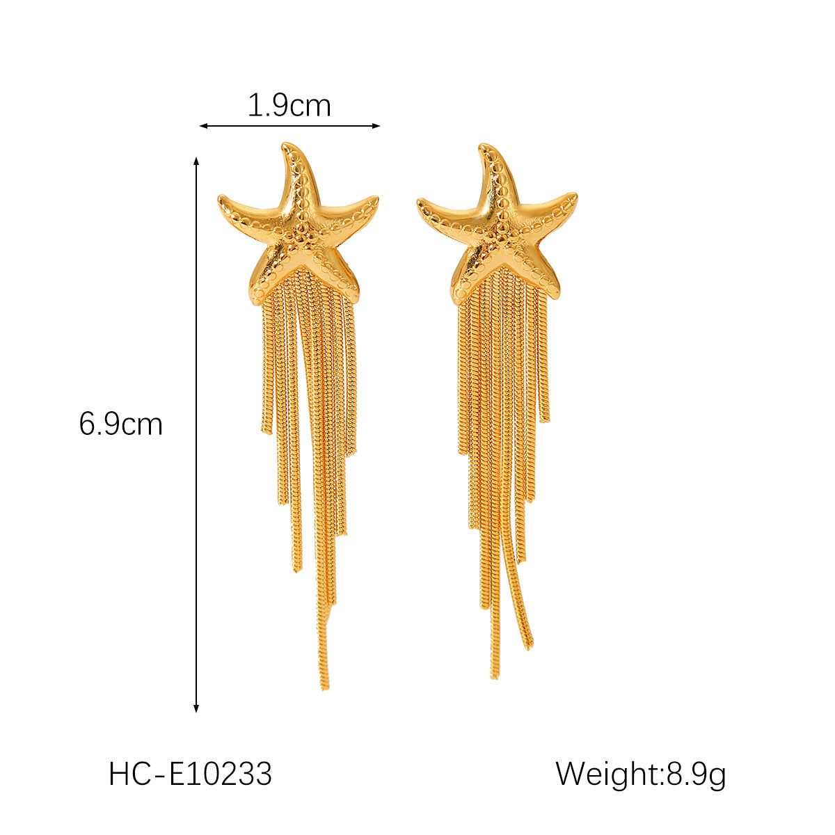 Ins Style Seashell and Starfish Shaped Titanium Steel Earrings with 18K Gold Plating for Women