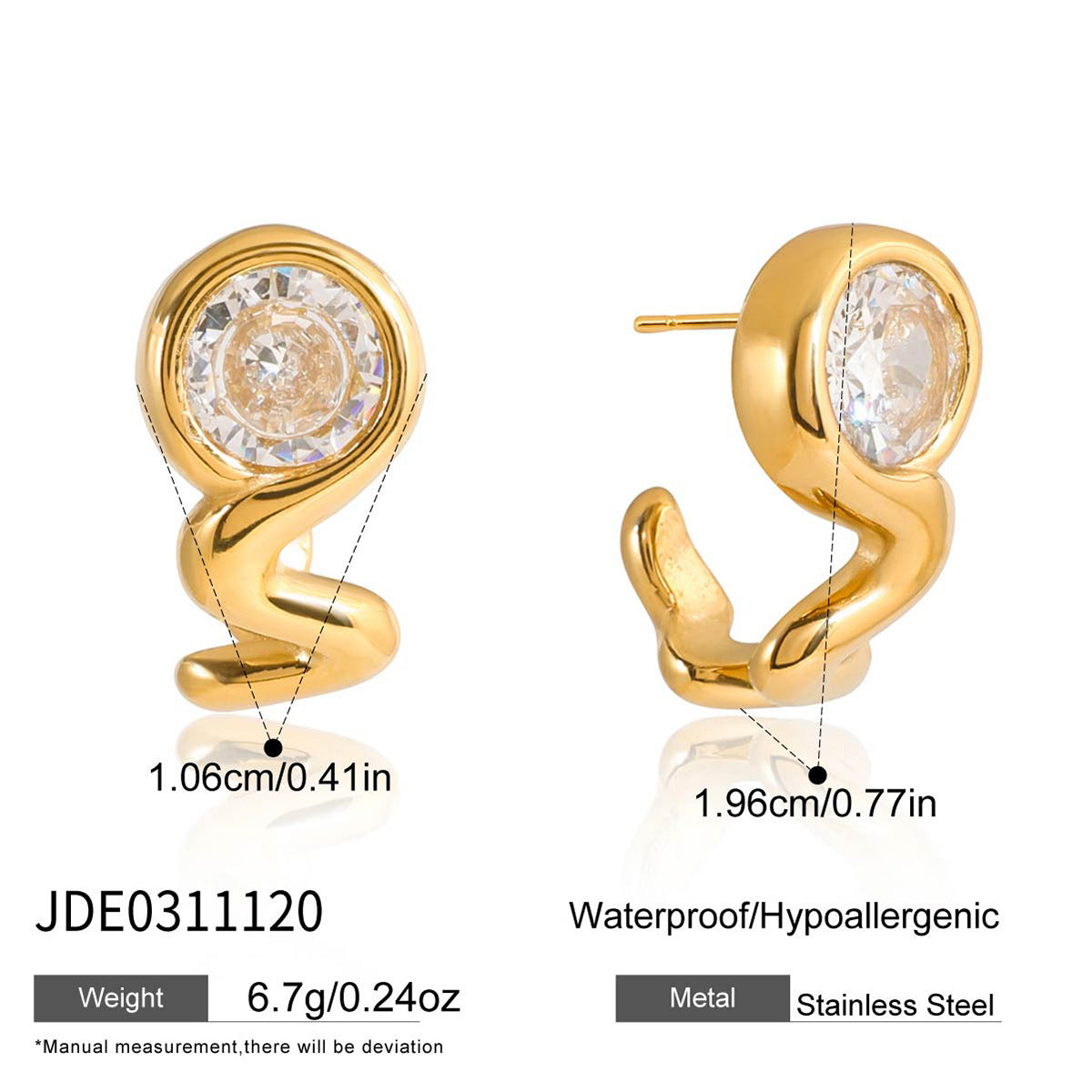 Orecchini a perno geometrici in acciaio inossidabile con strass, finitura placcata, gioielli di lusso minimalisti da donna per l'autunno e l'inverno