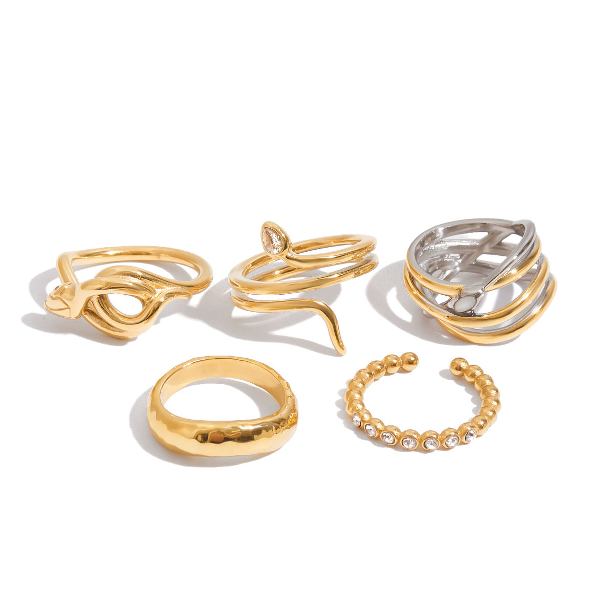Anillo de mujer de acero de titanio con forma de serpiente geométrica, con acabado chapado, accesorio de moda minimalista de lujo