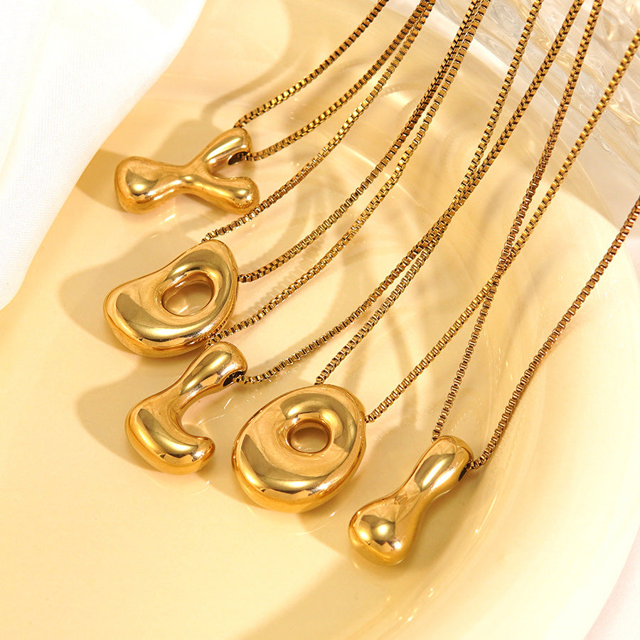Elegant Stainless Steel Letter Necklace PVD Plated Box Chain Pendant for Women