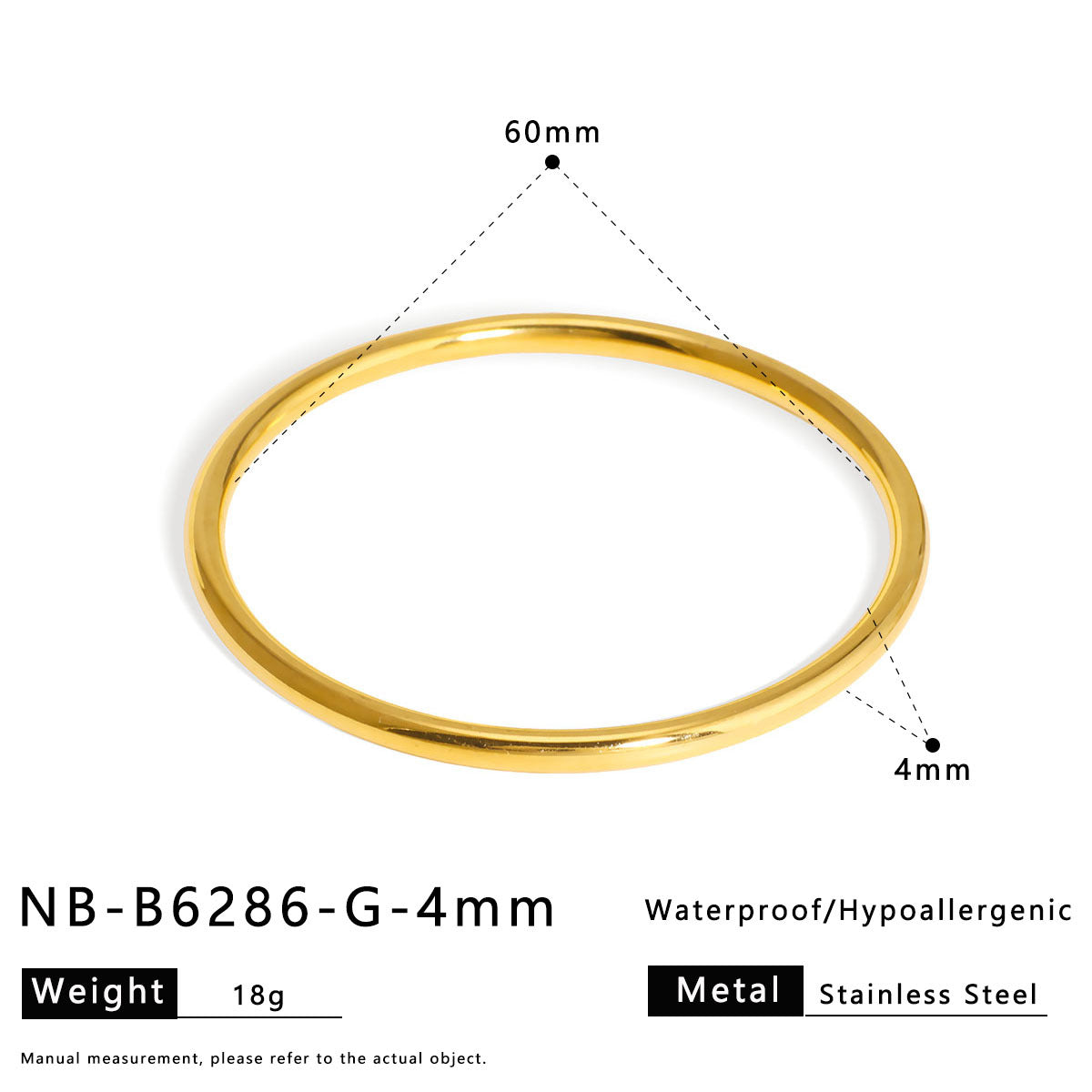 Bracciale Rotondo Minimalista Vintage in Acciaio al Titanio Massiccio da Donna con Placcatura in Oro 18K