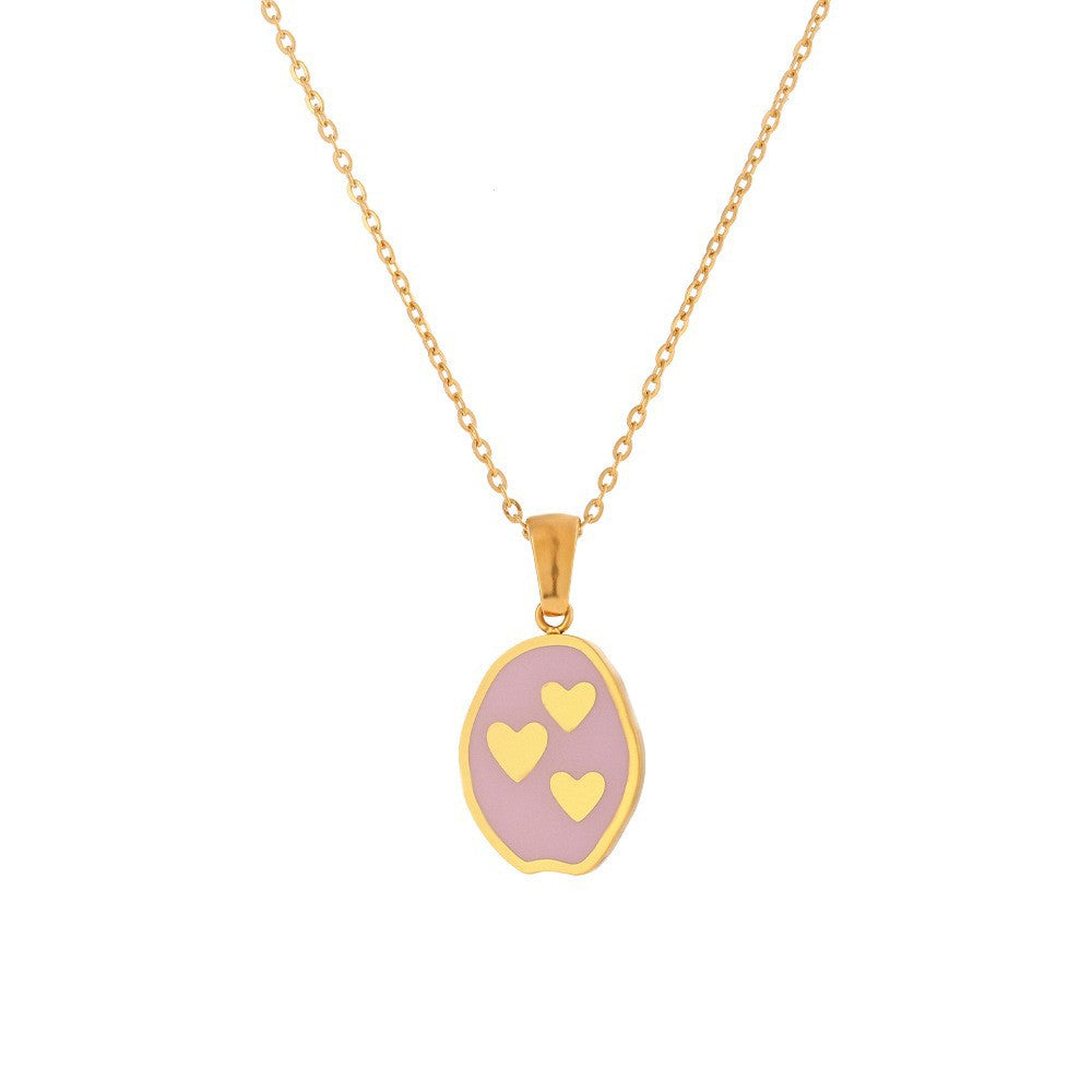Collana Pendente Geometrica Minimalista da Donna in Acciaio Inox con Placcatura in Oro 18K e Finitura Smaltata