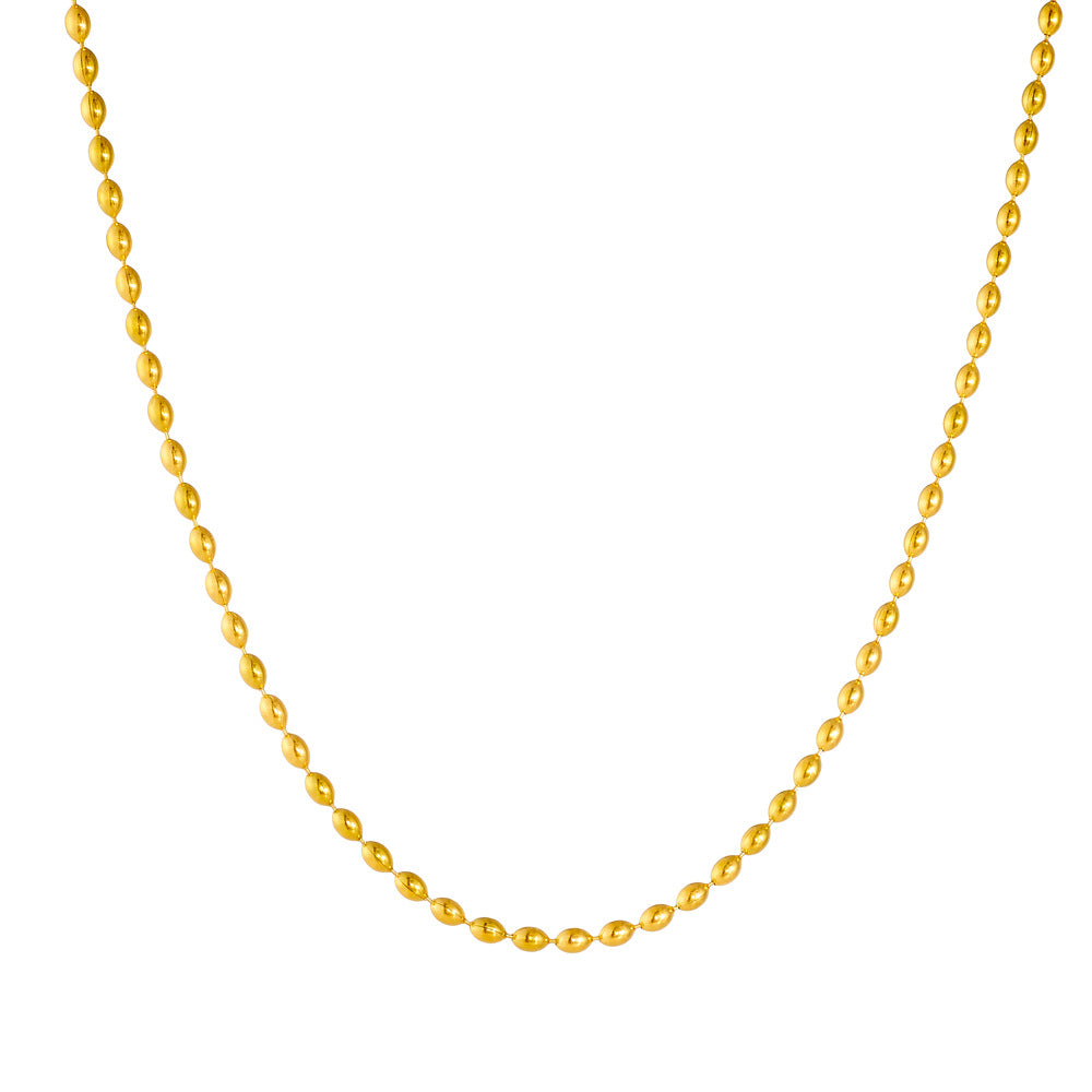Punk Minimalist Gold Plated Stainless Steel Geometric Oval Ball Chain Necklace for Women