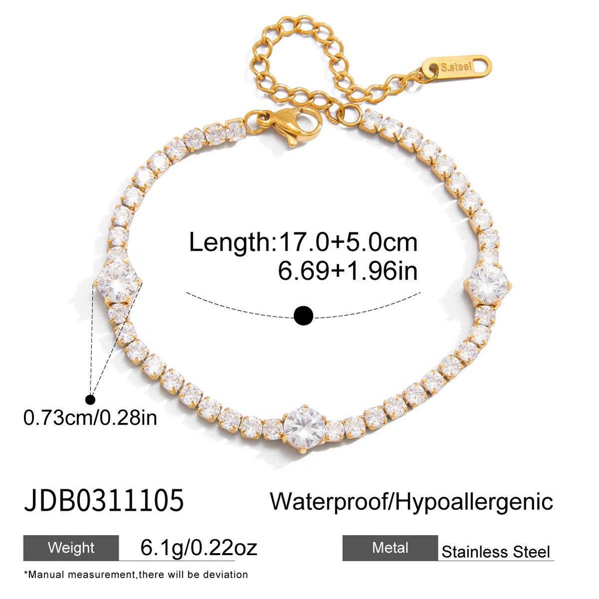 Elegant Geometric Heart Stainless Steel Plated Cubic Zirconia Bracelet for Women