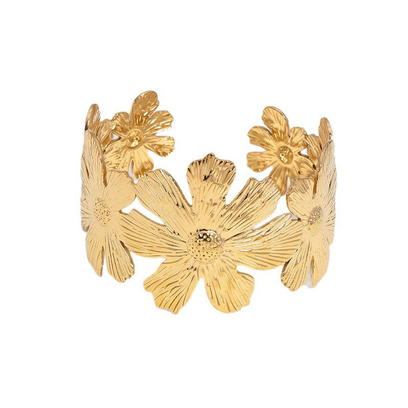 Elegant Gold Plated Floral Stainless Steel Bracelet for Women