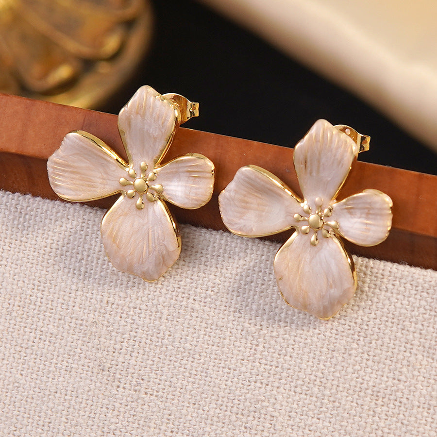 Orecchini vintage eleganti in acciaio inossidabile a goccia smaltata floreale con nappe