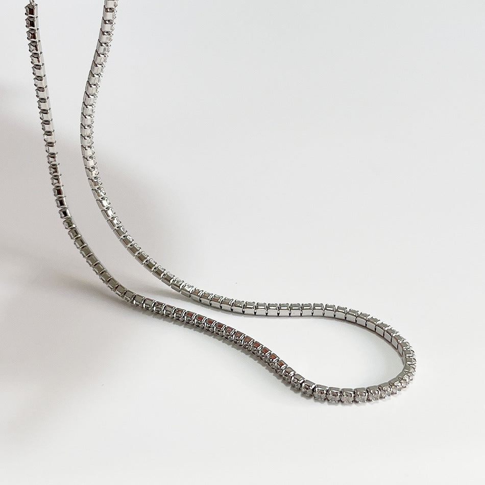 Minimalist Short Bead Chain Necklace for Women with Zircon Pendant in Sterling Silver Plated Finish