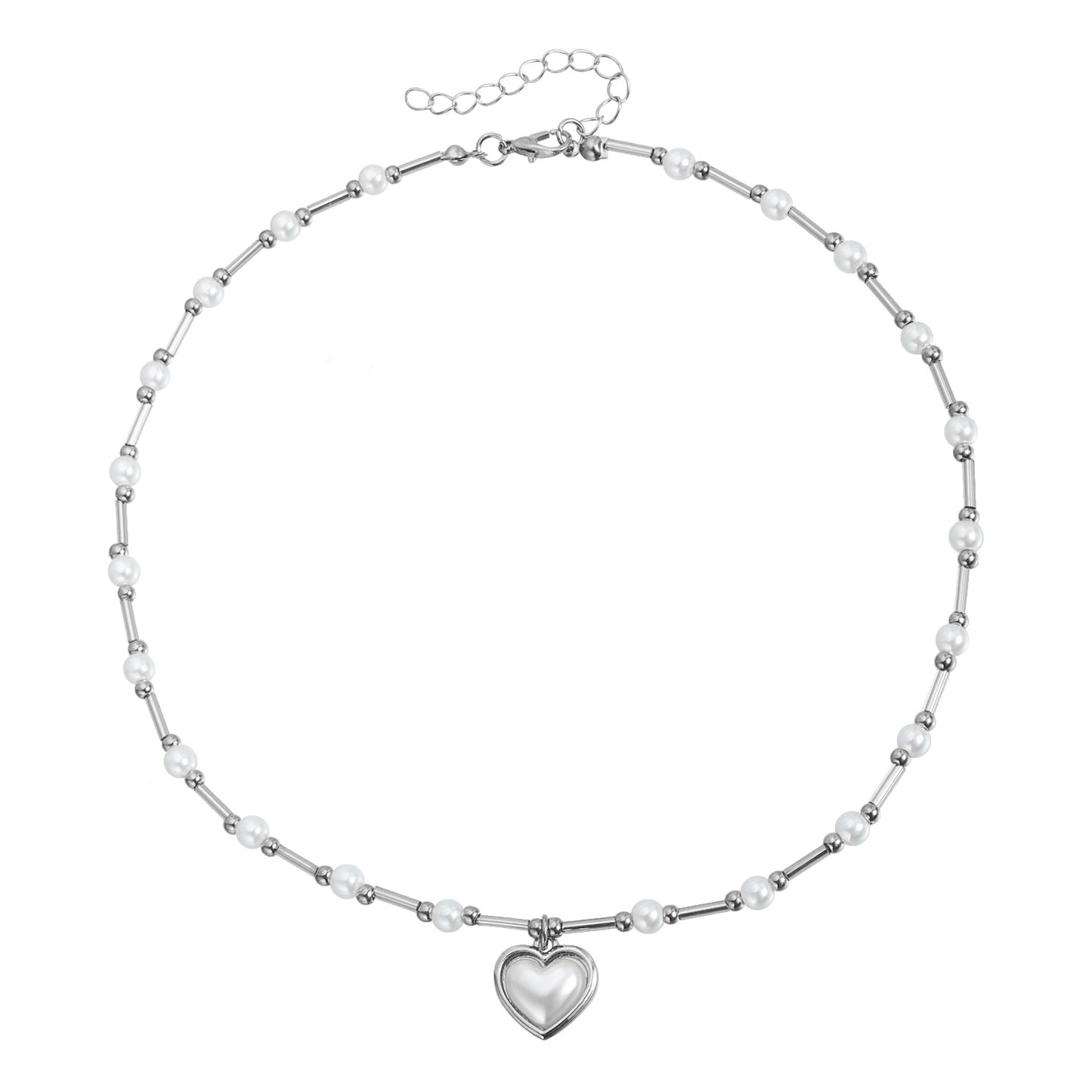 Sweet and Cool Fresh Heart-Shaped Alloy Pendant Necklace for Women with Rhinestone Inlay and Plated Finish