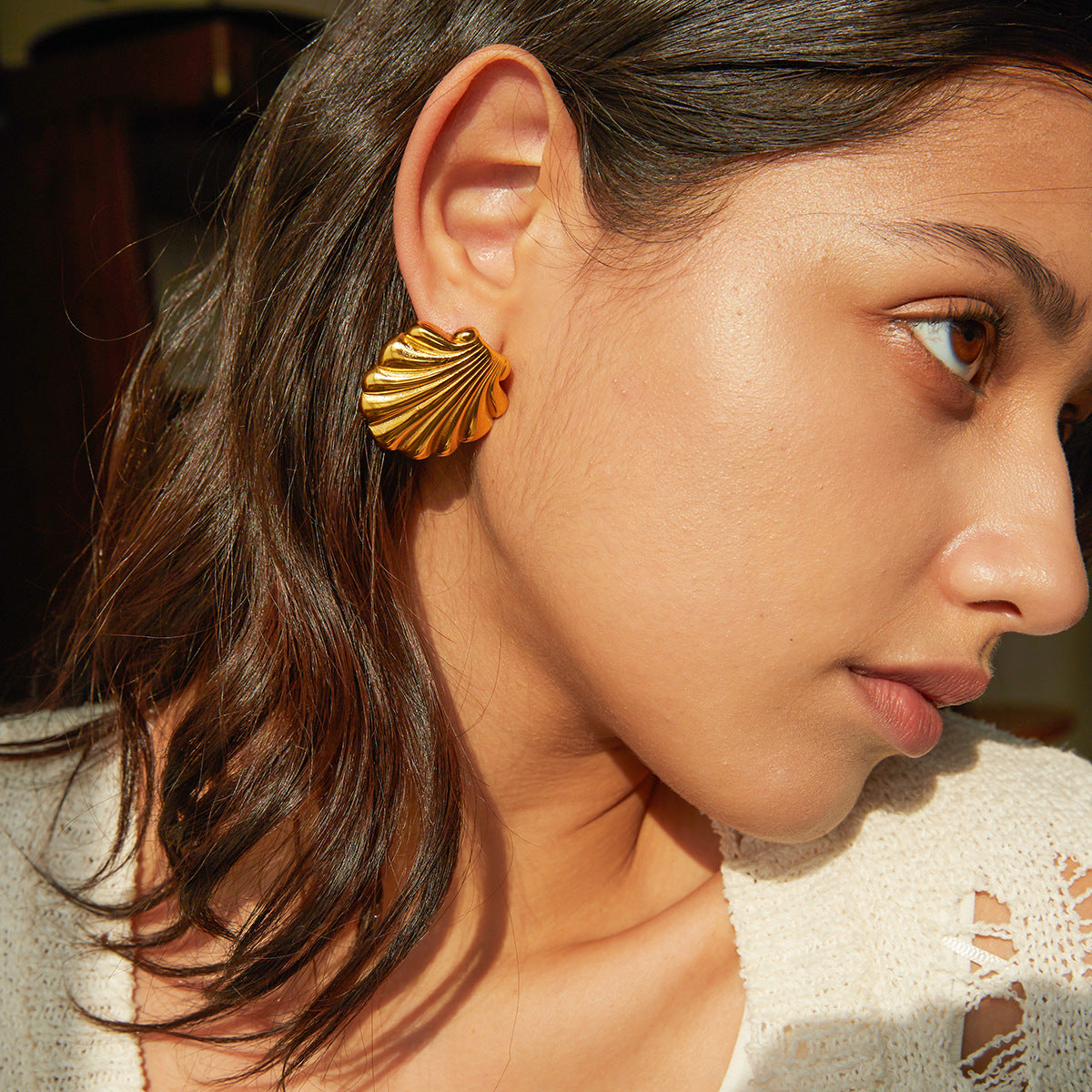 Trendy Natural Shell-Shaped Stainless Steel and Titanium Steel Plated Earrings