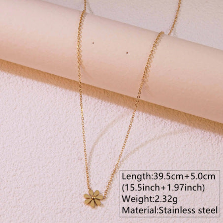 Elegant Stainless Steel Daisy Flower Jewelry Set Plated Necklace Earrings Bracelet for Women