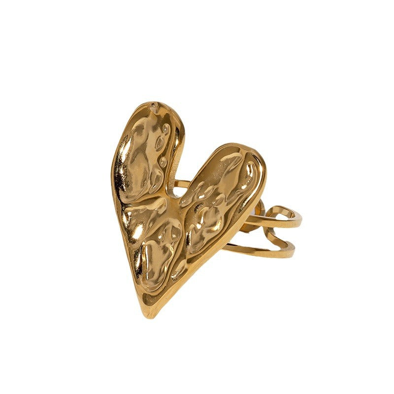 Anello aperto a cuore minimalista in acciaio inossidabile placcato oro 18 carati da donna