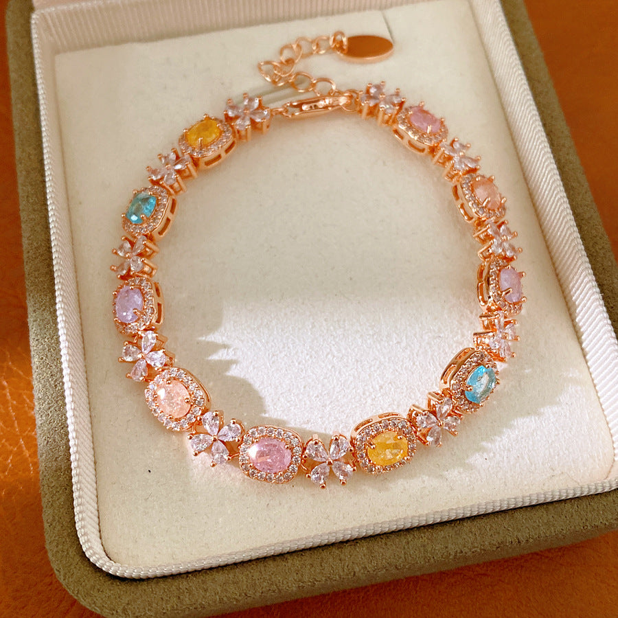 Luxury Elegant Square Floral Brass Bracelet with Cubic Zirconia Inlay for Women