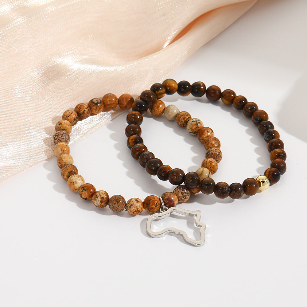 Minimalist Stainless Steel 8mm Round Tiger's Eye Geometric Stretch Bracelet