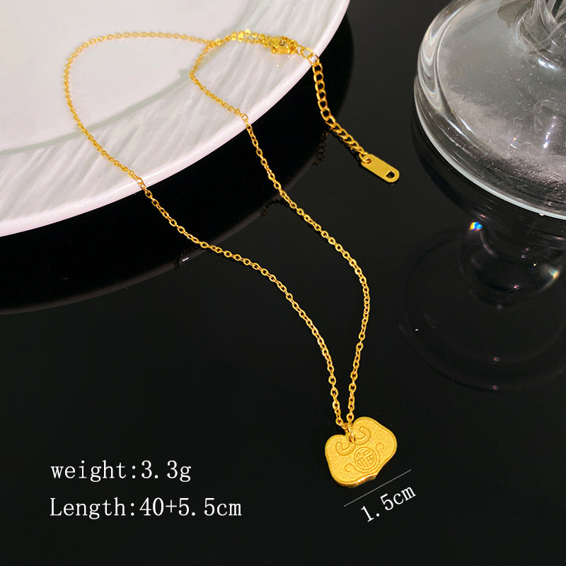 Gold Plated Titanium Steel Geometric Lock Pendant Necklace