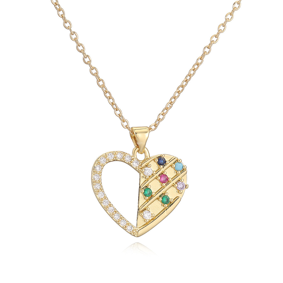 Minimalist Elegant 18K Gold Plated Brass Heart Cubic Zirconia Pendant Necklace for Women