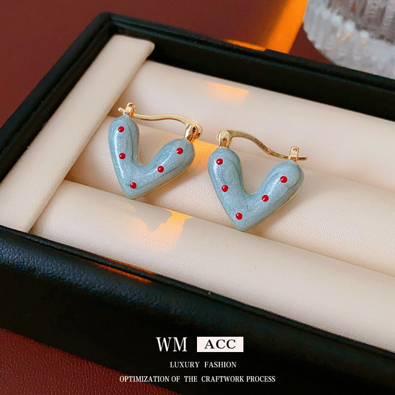 Chic Heart-Shaped Enamel Earrings with Stainless Steel Posts for Women
