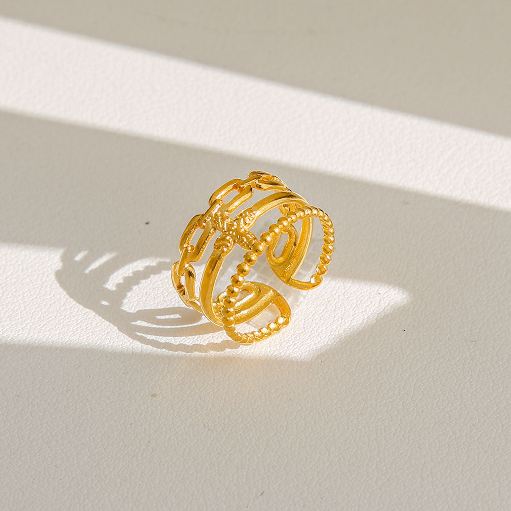 Anello di tendenza da donna in acciaio inossidabile geometrico placcato oro con perle e fiori stile Instagram