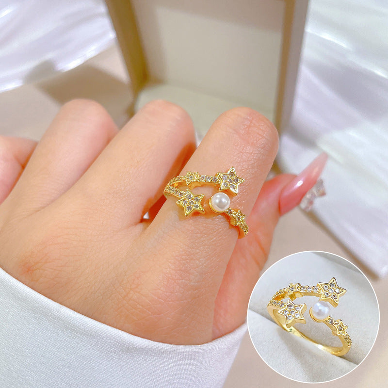 Luxury Minimalist Plated Brass Crown Rhinestone Adjustable Ring for Women