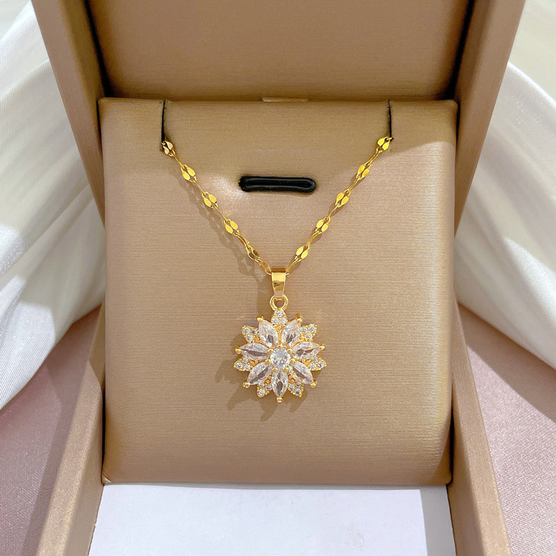 Collana in acciaio al titanio placcato di lusso geometrico da donna con catena a labbra, pendente dolce per festa di matrimonio