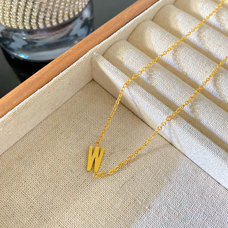 Minimalist Titanium Steel PVD Letter W Pendant Necklace