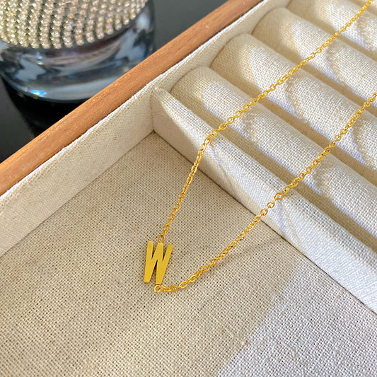 Minimalist Titanium Steel PVD Letter W Pendant Necklace