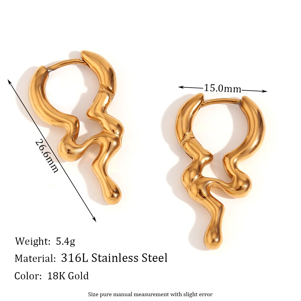 Orecchini a clip vuoti geometrici vintage in acciaio inossidabile placcati oro 18 carati da donna