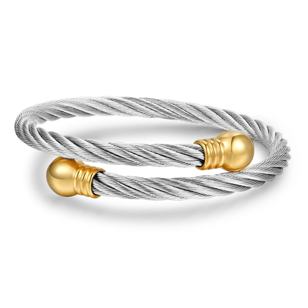 Vintage Streetwear Geometric Round Plated Stainless Steel Twisted Bracelet for Unisex