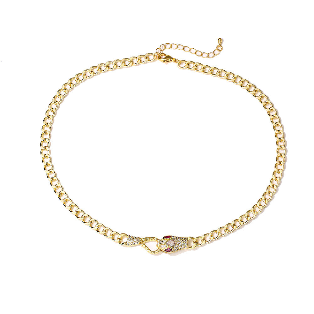 Collana minimalista geometrica serpente da donna in rame con placcatura in oro 18 carati e intarsio di zirconi