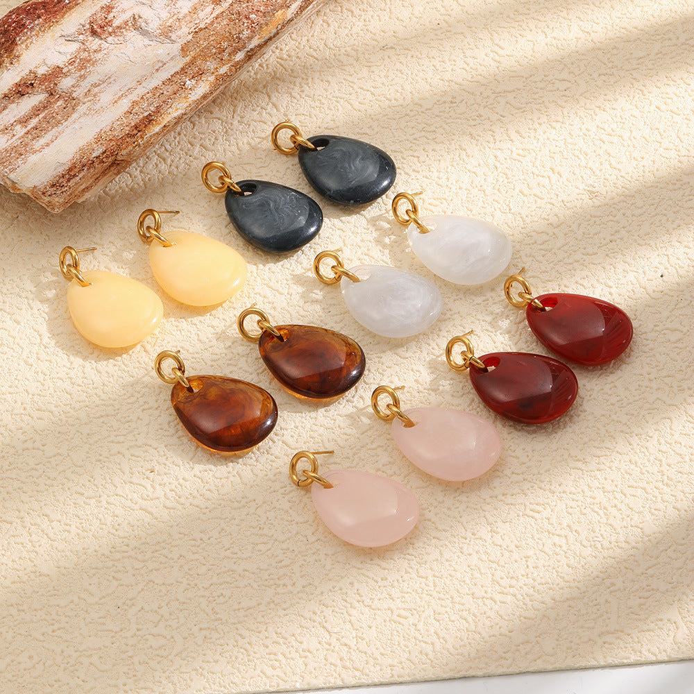 Elegant Minimalist Oval Acrylic and 18K Gold Plated Stainless Steel Round Hoop Earrings for Women