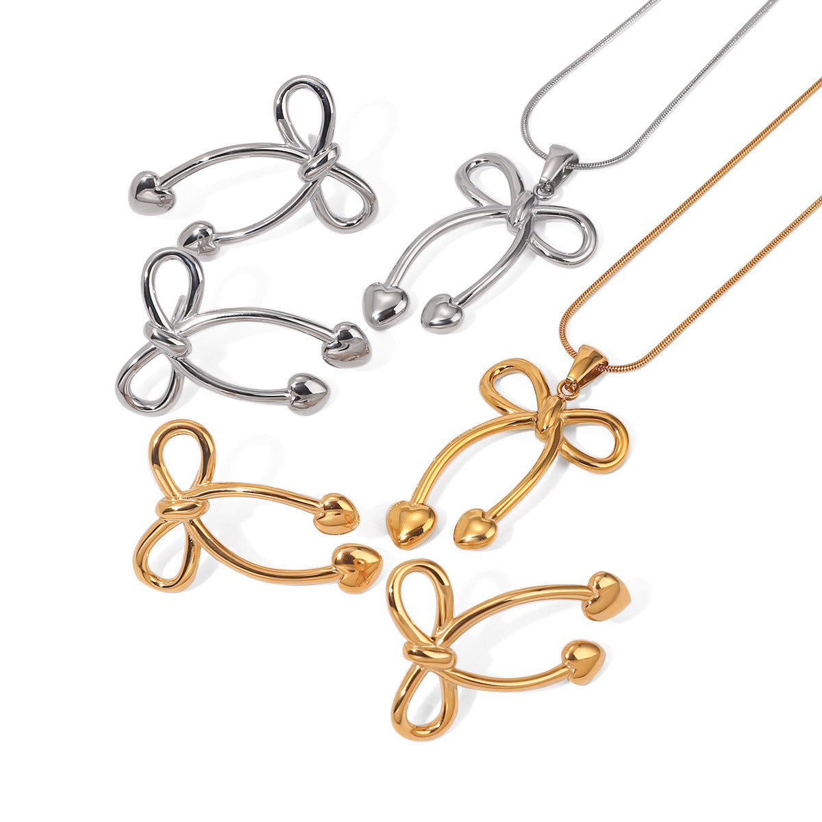 Minimalist Bow-Shaped Stainless Steel Necklace with Plated Finish for Women