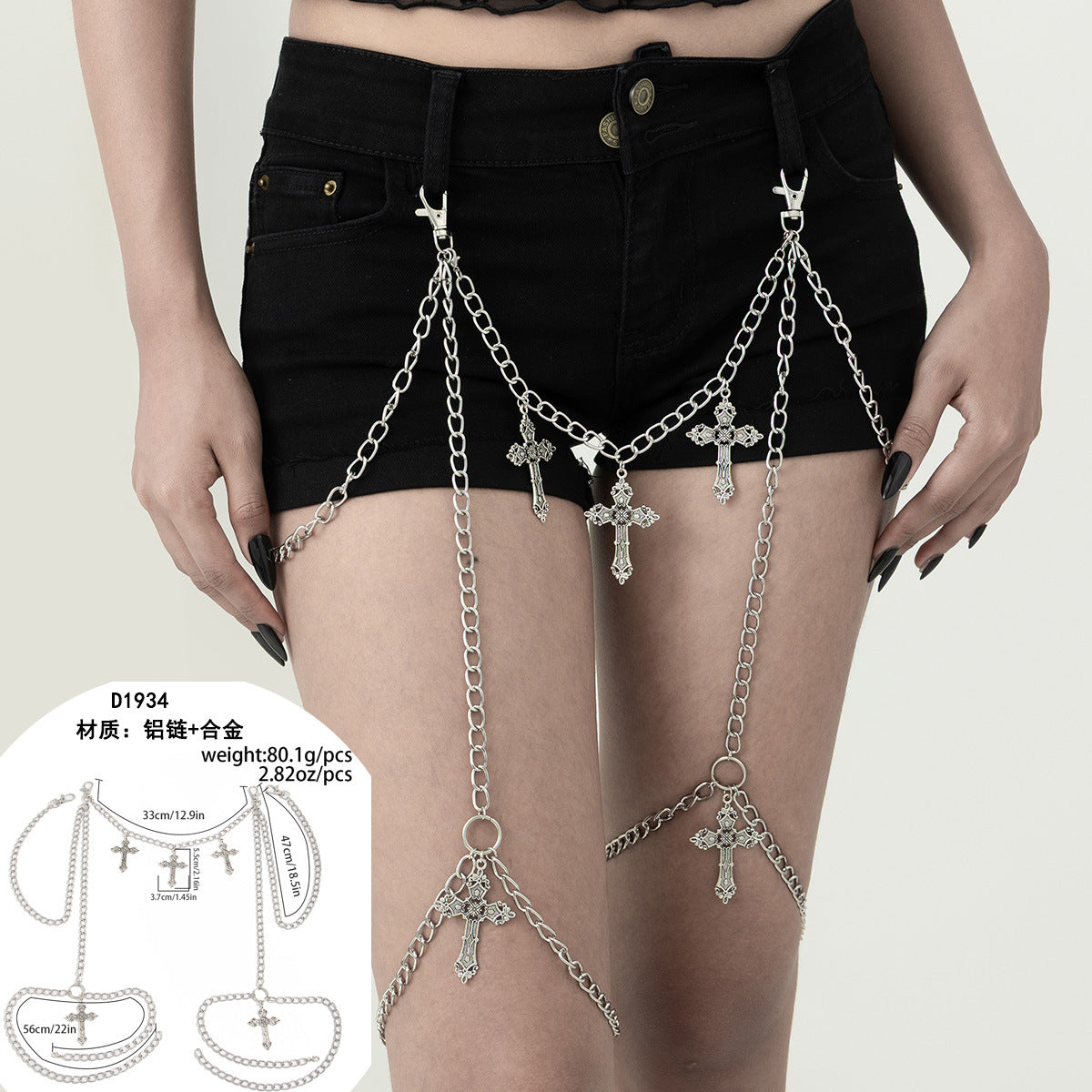 Cavigliera da donna in lega con geometria in stile punk, nappa e ciondolo a croce