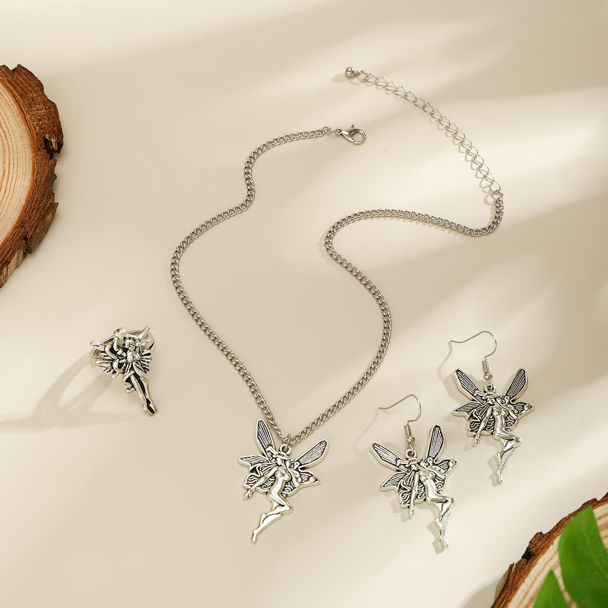Vintage Rhinestone Inlaid Alloy Angel Pendant Necklace with Curb Chain for Women