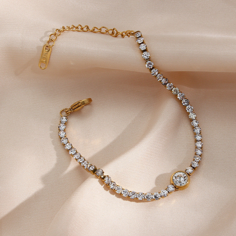 Minimalist Fresh Round Zircon Hand Chain in Stainless Steel with Plated Finish for Women